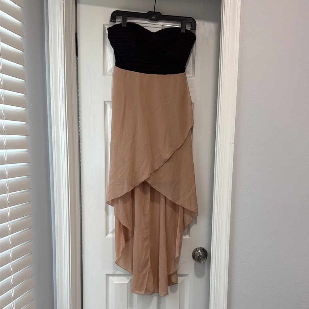 Strapless Black and Tan High-Low Dress